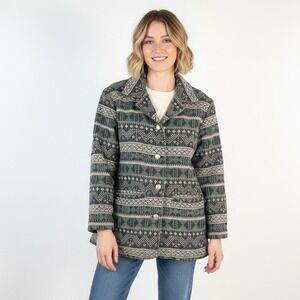 Vtg Woolrich Wool Aztec Southwestern Jacket Women‎ M Made USA Sage Gray Chore